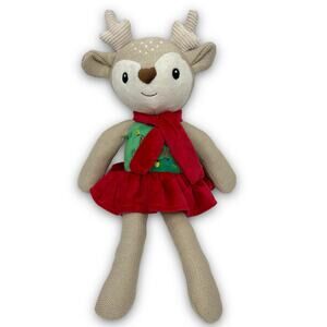 My 1st Christmas Reindeer Girl Plush Toy Skirt Scarf Crinkle Ears Sensory Rattle